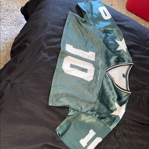 SHEIN Green and White V-Neck Top